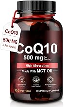 CoQ10 Supplement High Strength 500mg,Co Enzyme CQ10 120 Capsules,100% Pure Naturally Fermented Ubiquinone Q10 Supplement,Friendly, Lactose-Free