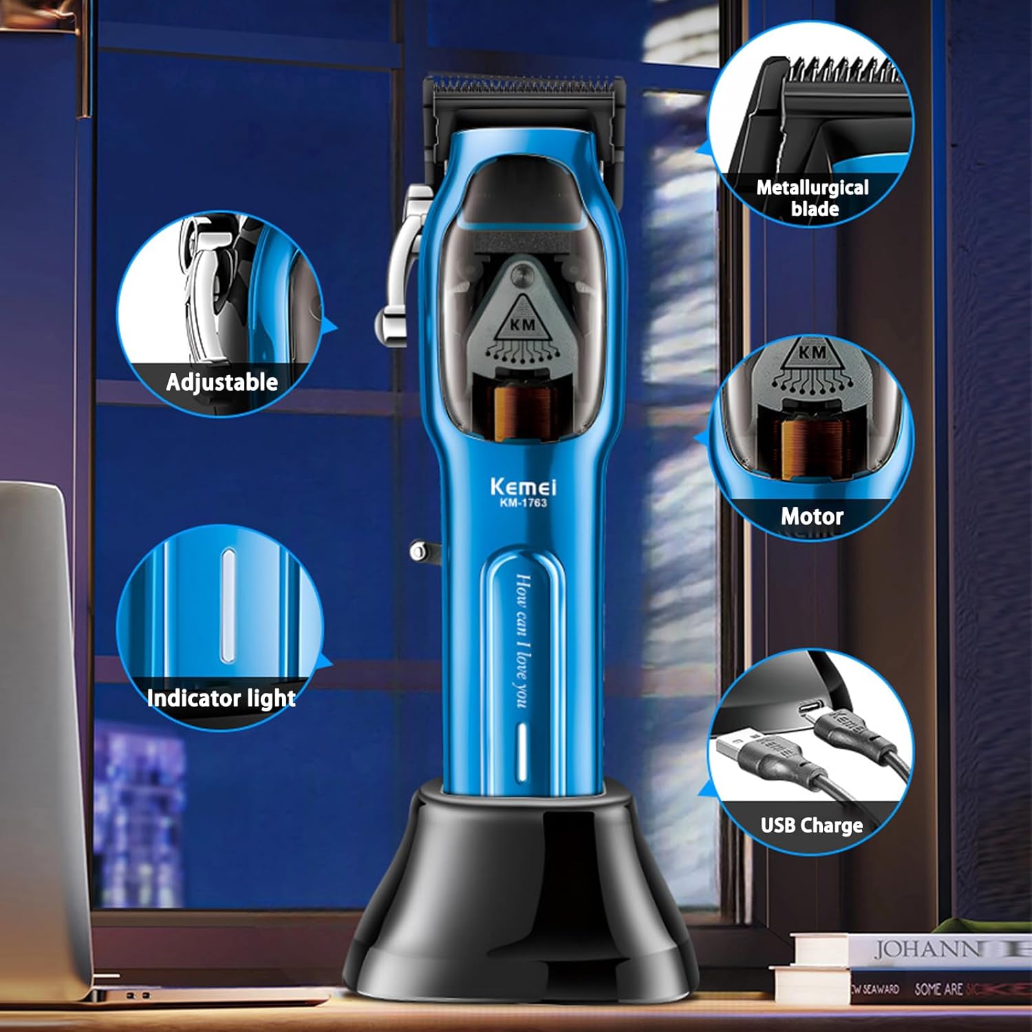 KEMEI Professional Hair Clippers for Men Cord/Cordless Hair Cutting Kits, Hair & Beard Trimmer, Adjustable Barber Clippers with USB Rechargeable, KM-1763 - Image 3