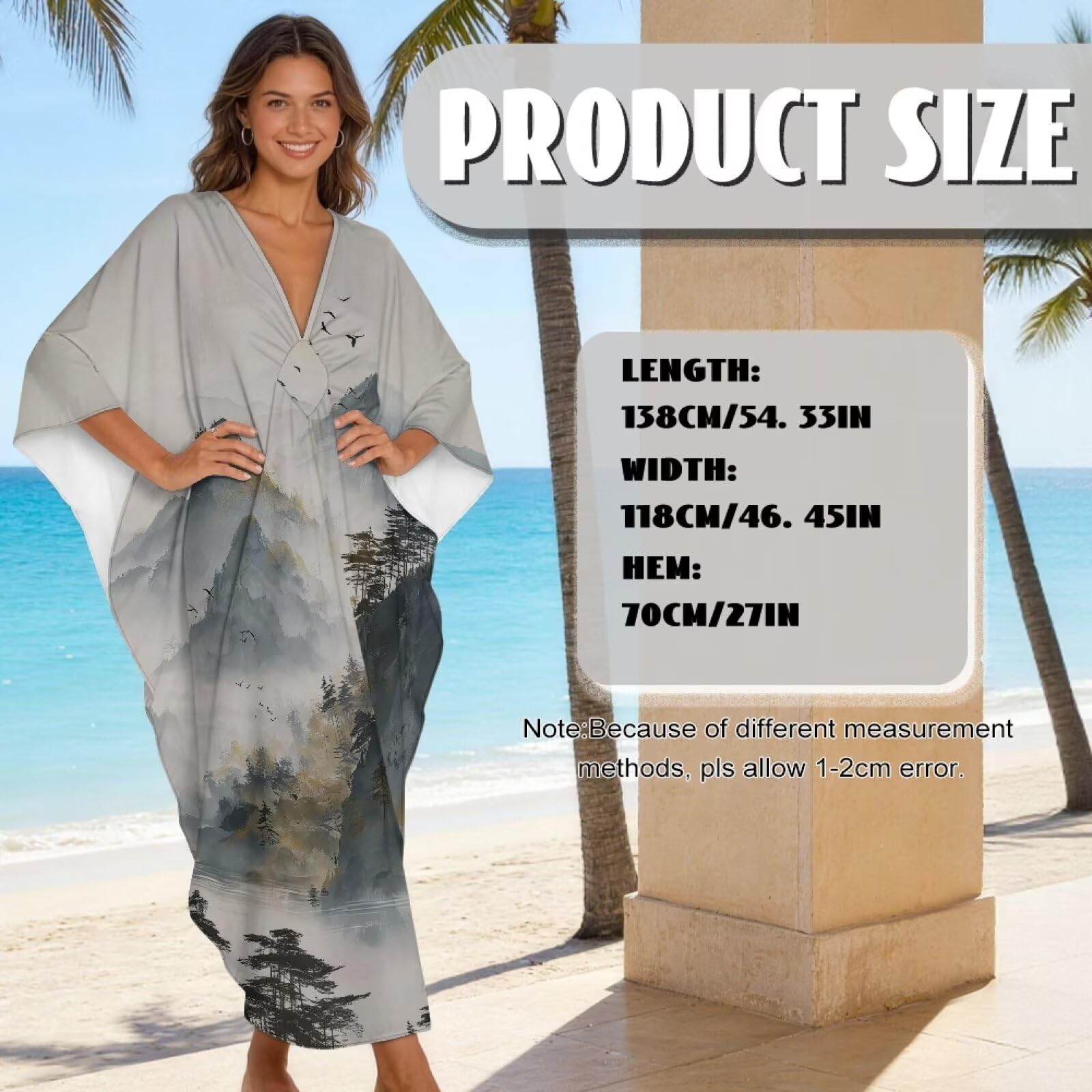 Xoenoiee Sukienki kaftan dla kobiet dekolt w serek plus size kaftany długi rękaw nietoperz okrycie plażowe letnia sukienka plażowa