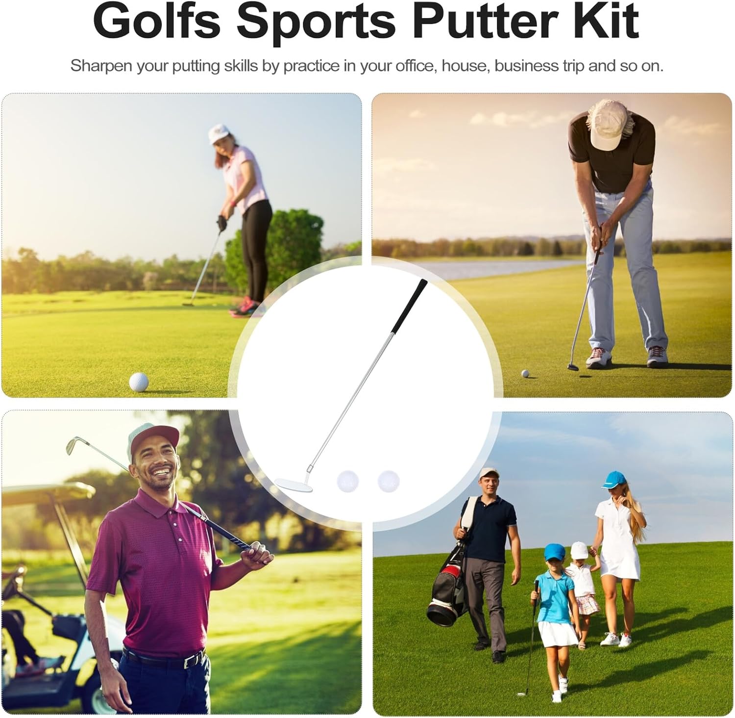 Three-Joint Folding Golf Putter Set Silver Detachable Portable Golf Clubs for Practice Indoor Outdoor Training