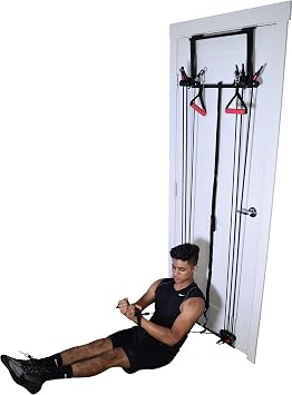 Complete Door Gym Full Body Workout | Home Gym Fitness Exercise System Total Body Strength Training | Includes Heavy Duty Resistance Bands, Straight Bar, 2x Hand Grips, 2x Ankles Straps, DVD