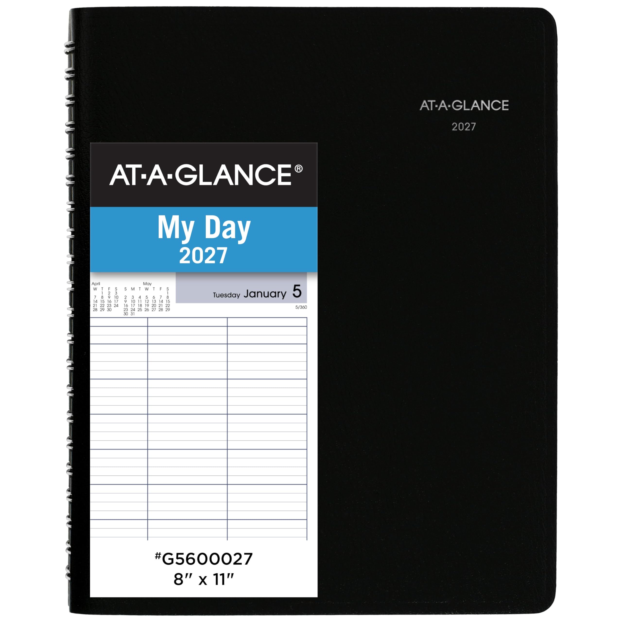 AT-A-GLANCE Agenda giornaliera 2027 per appuntamenti, 20,3 x 27,9 cm, quattro persone, quarto d'ora, DayMinder, nero (G5600027)
