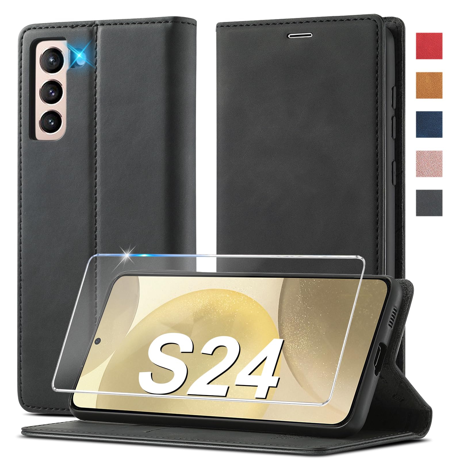 Ailicici Handyhülle für Samsung Galaxy S21/S22/S23/S24/S25/S26/S26 Plus/S26 Ultra/S25 FE, Leder Flip Wallet Case mit Schutzhülle, Klappbar