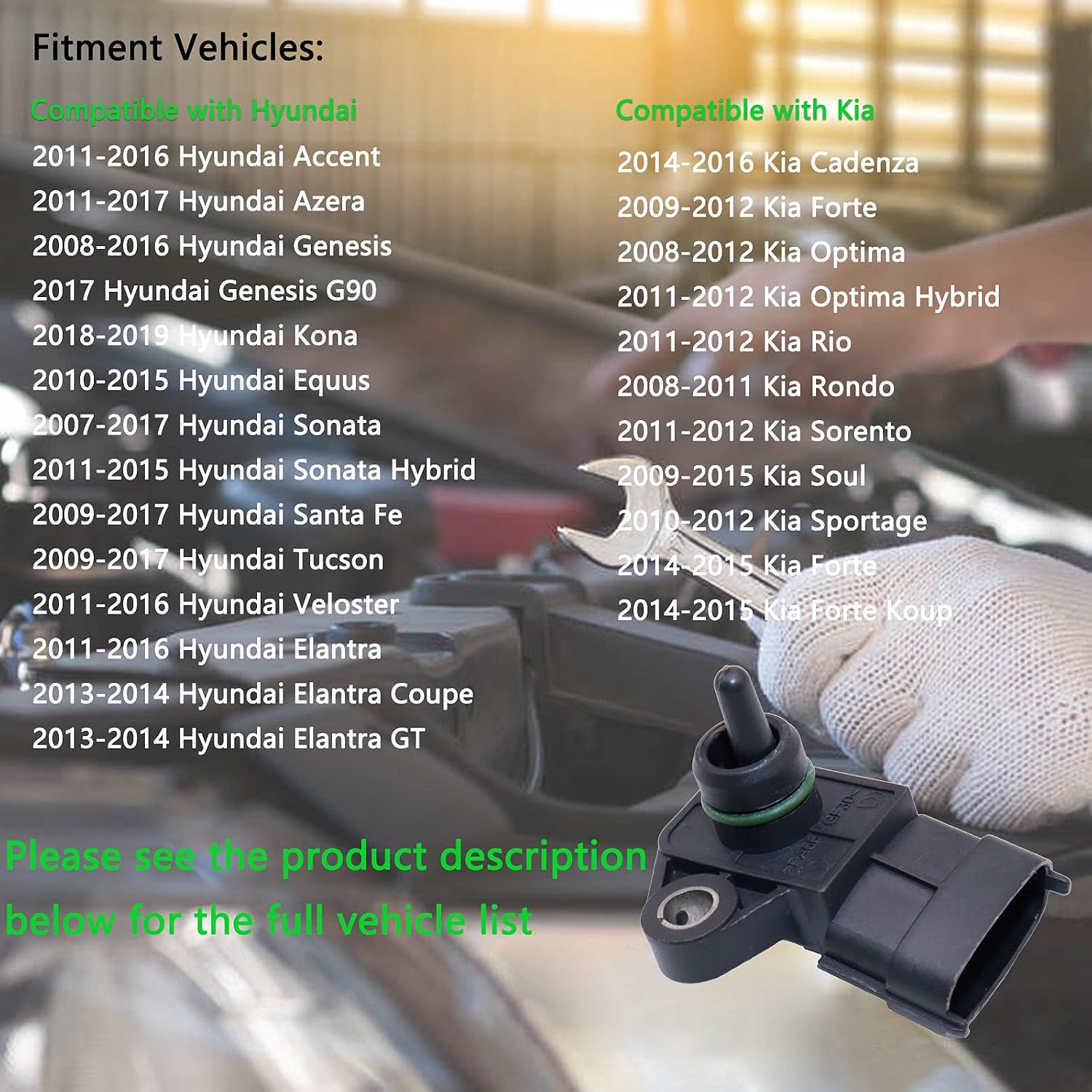 39300-2B000 Manifold Absolute Air Pressure Map Sensor Fits for Hyundai Accent Sonata Santa Fe Azera Equus Tucson Genesis Elantra Kia Cadenza Optima Rio Forte Rondo Soul Sportage 39300-2B100