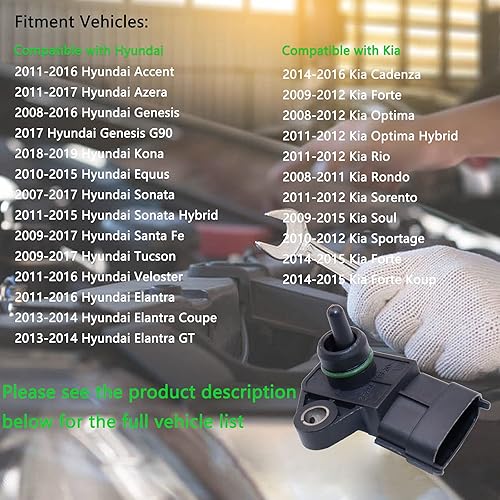 Miniatura 6 de 39300-2B000 Sensor de mapa de presión de aire absoluta del colector se adapta a Hyundai Accent Sonata Santa Fe Azera Equus Tucson Genesis Elantra