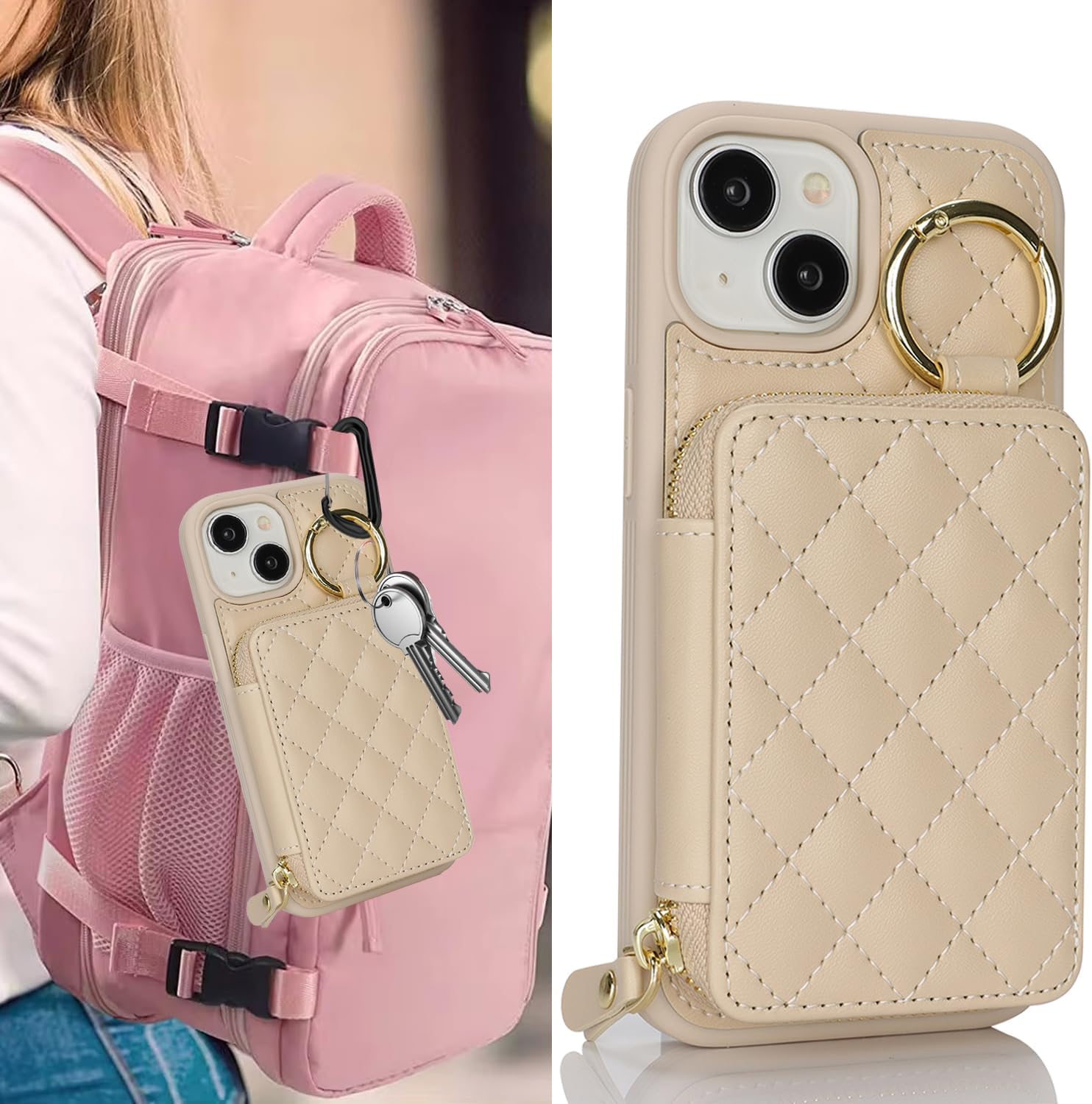 for iPhone 13 Case Wallet with Card Holder,for iPhone 13 Phone case Wallet with Zipper with Slot Kickstand Stand Case for Women and Man 5G 6.1 Inch-White