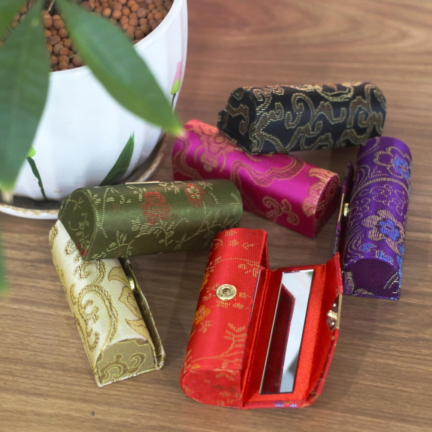 MIAO JIN 12PCS Lipstick Case with Mirror Bulk, Small Lipstick Holder for Purse, Storage Box Mini Floral Jewelry Cosmetic Case (Random Color) - Image 8