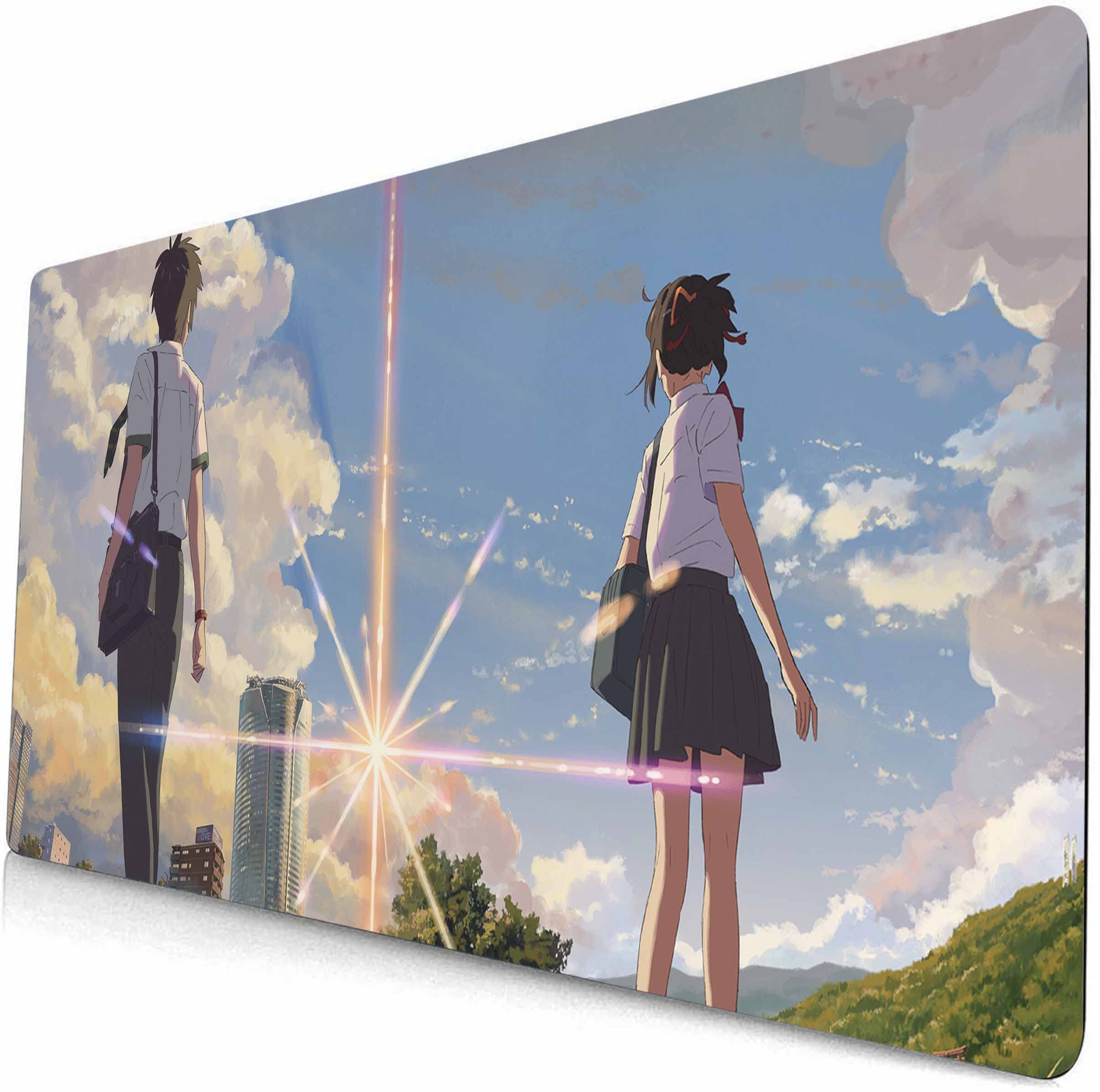 Anime Mouse pad Gaming Mouse pad Compatible Your Name Mouse pad Large Mouse Pad Stitched Edge Mousepad Non Slip Rubber Base (style1,90×40cm)