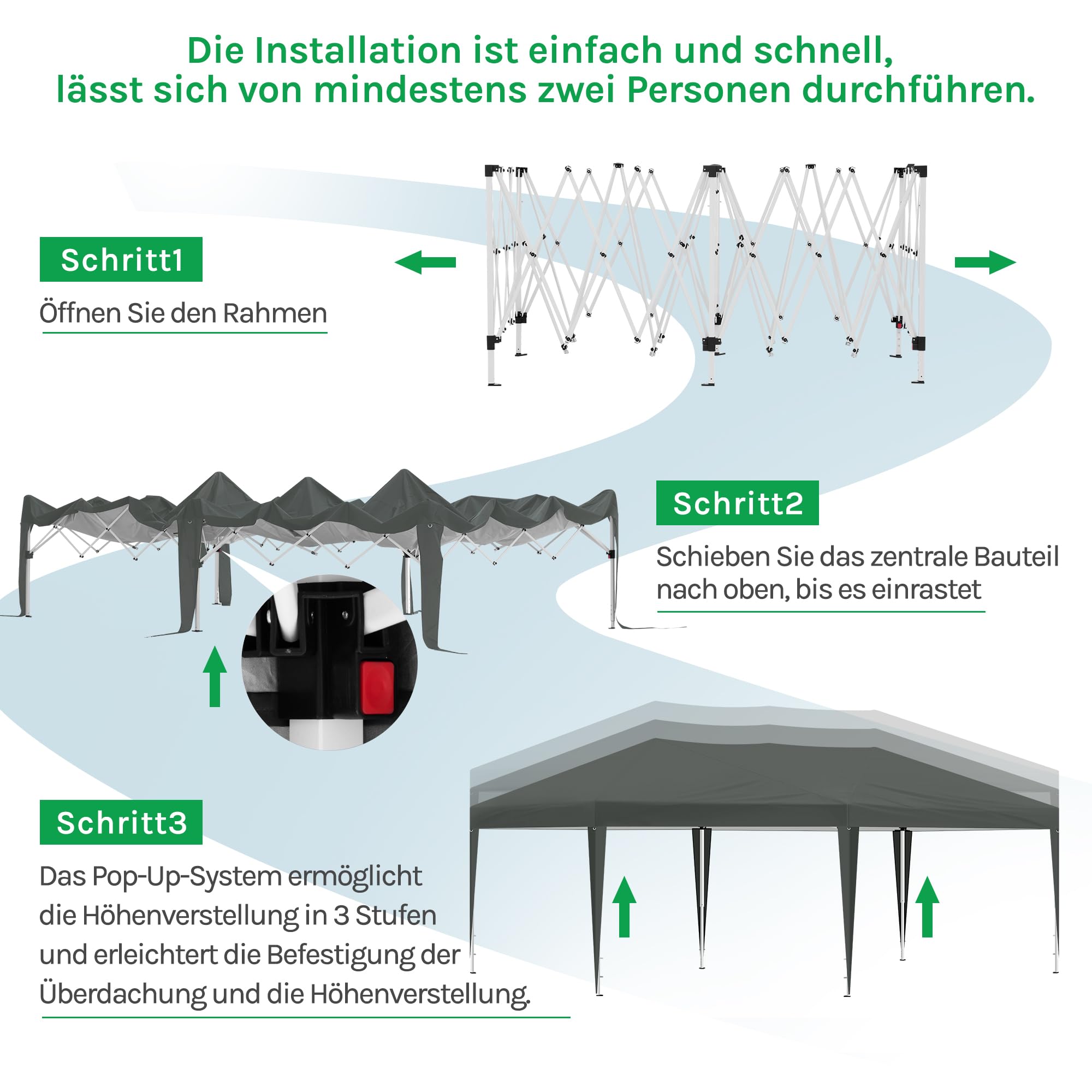 Laneetal Pavillon 3x6 m, Pop Up Faltpavillon, 6 Seitenwände mit Fenster Reißverschlüsse, Gartenpavillon wasserdicht Winterfest UV-Schutz, für Garten, Camping, Strand, Grill, Anthrazit