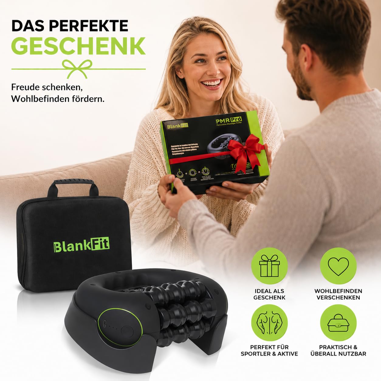 Elektrische Faszienrolle mit Rotation – Tiefengewebe-Massagegerät für Beine, Rücken & Arme – 3 Intensitätsstufen – Freihand-Station – Muskelregeneration & Faszienmassage