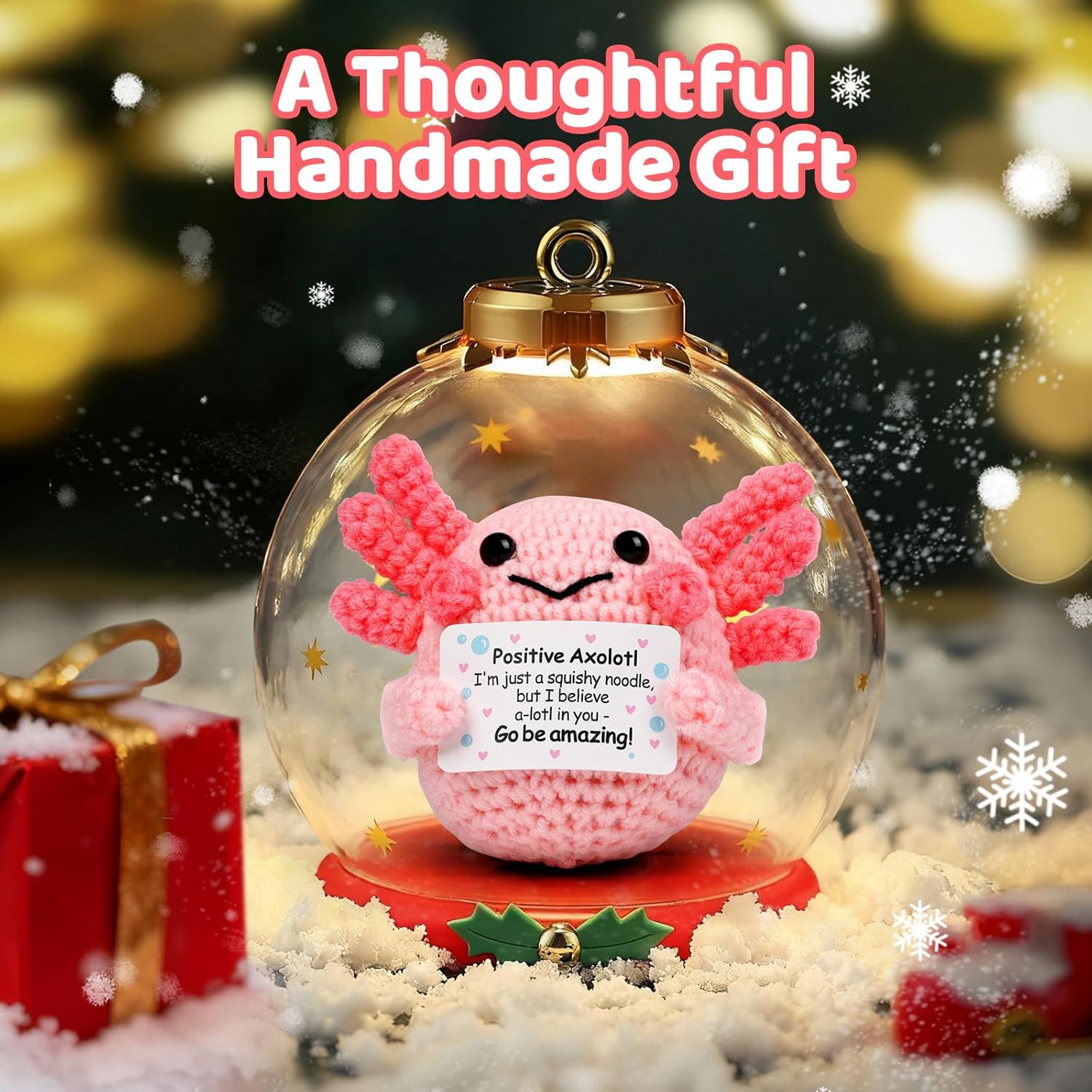Positive Axolotl Christmas Birthday Gifts for Women Men, Handmade Crochet Animals with Positive Message, Inspirational Emotional Home Decor Gift for Mom Dad Son Sister Friend Coworker Colleague - Image 4