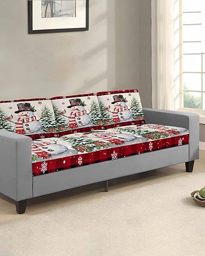 Miniatura 2 de Fundas de cojín para sofá de Navidad, muñeco de nieve, funda elástica para sofá con parte inferior elástica, diseño de árbol de Navidad, pájaros,