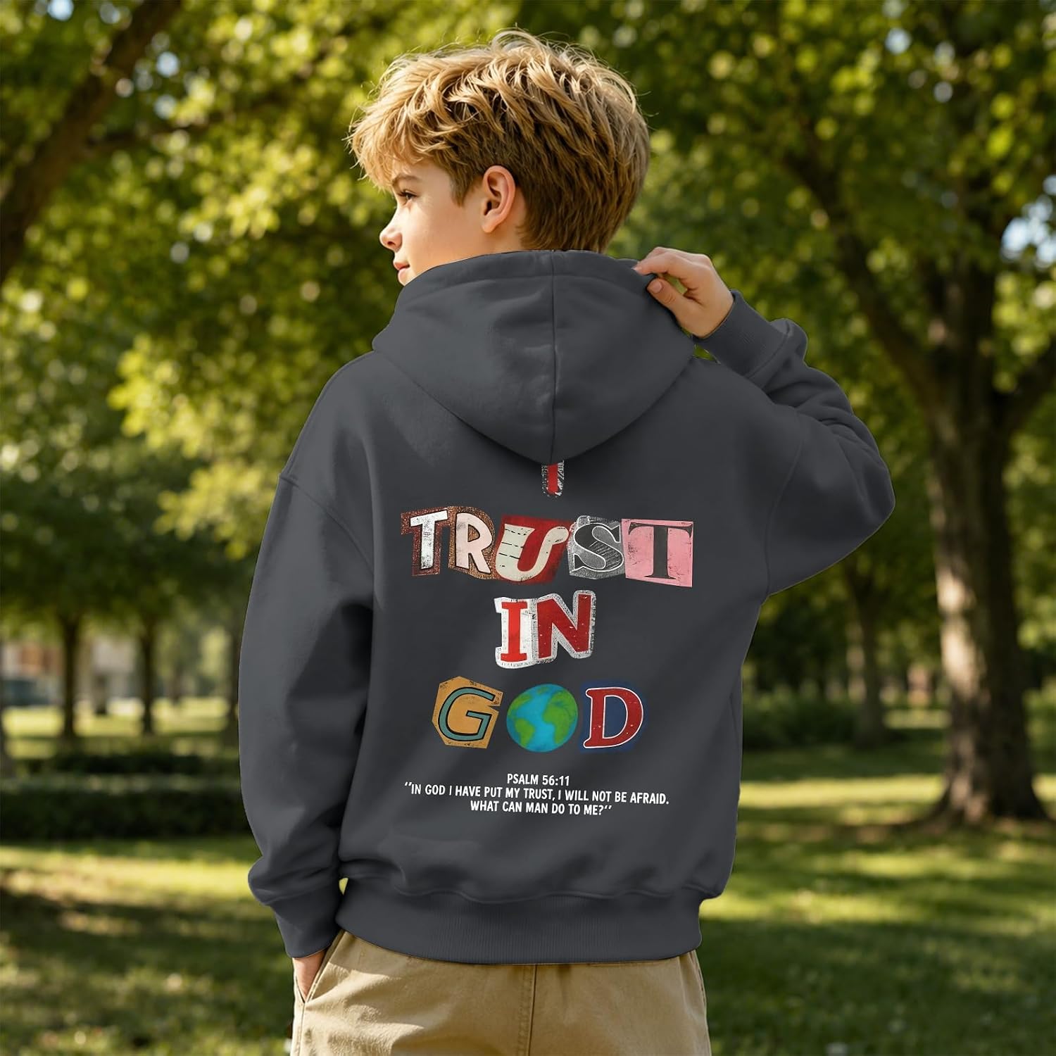 Boys Christian Hoodie Trust In God Graphic Sweatshirts Kids Inspirational Faith Pullover Religious Hooded Sweatshirt