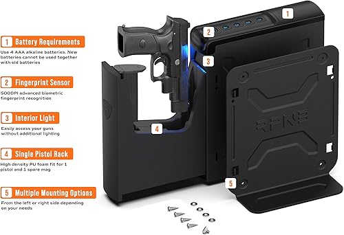 Miniatura 3 de RPNB Caja fuerte para armas, mesita de noche biométrica montada con puerta corredera de acceso rápido, cajas fuertes para pistola para pared, mesita