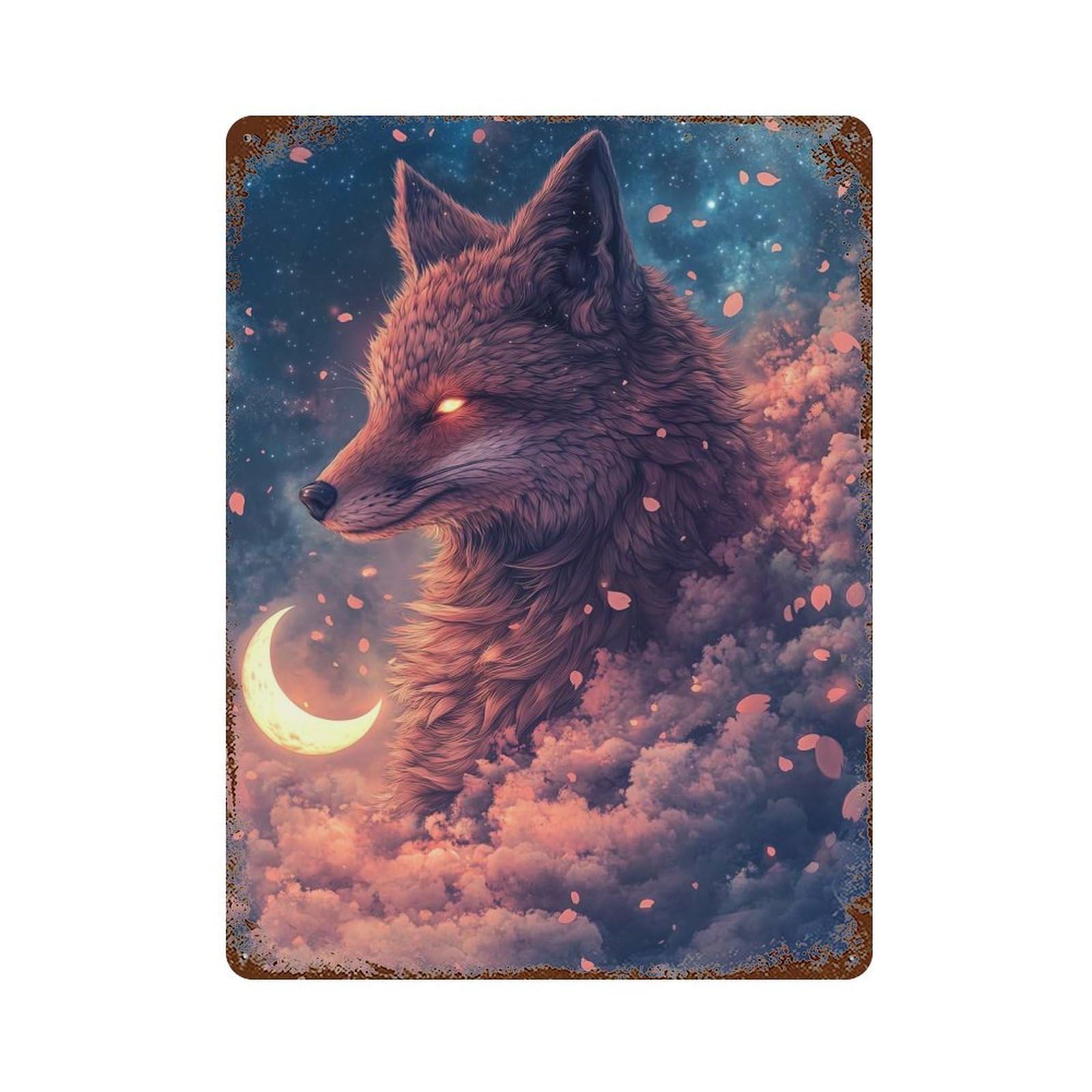 Fox in The Clouds Vintage Metal Tin Sign 15.7"x11.8", Ideal for Living Room, Hallway And Home Decor