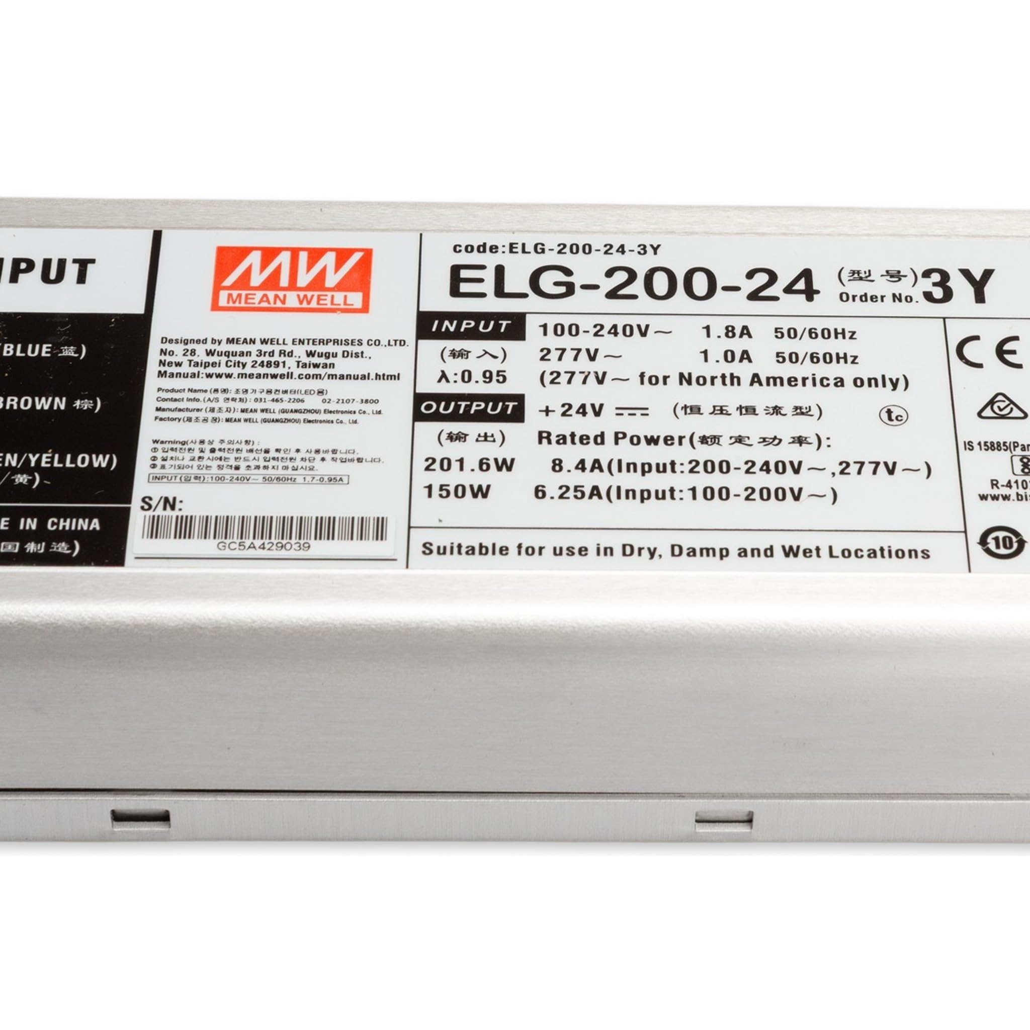 Mean Well ELG-200-24-3Y Transformateur LED Tension constante 201,6 W 8,4 A 12-24 V