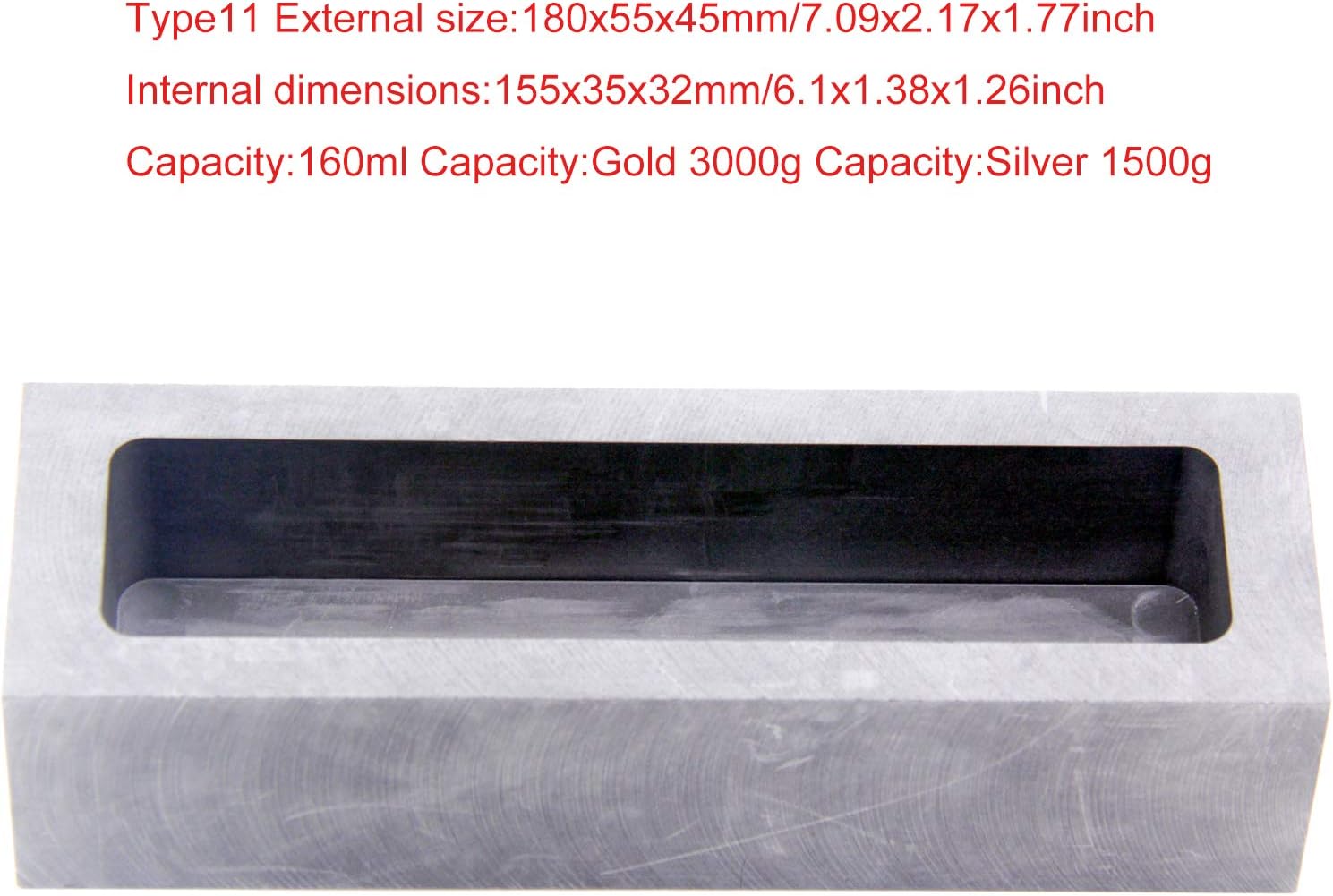 Graphite Ingot Mold, High Purity Refining Graphite, Melting Casting Mould for Gold Silver Aluminum Copper Brass Zinc Plumbum and Alloy Metals (7.09x2.17x1.77inch/3000gGold)