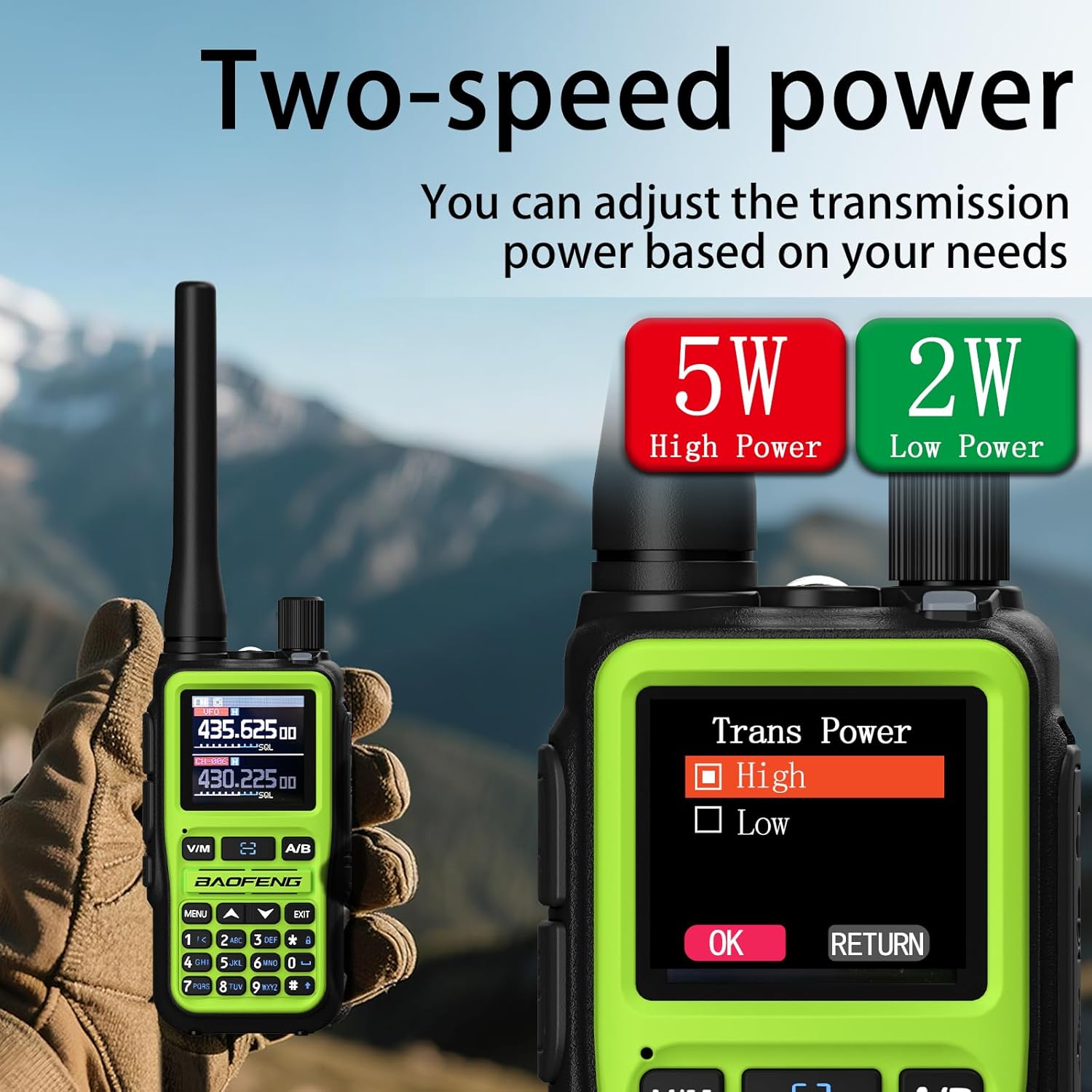 BAOFENG uv-5r mini Ham Radio,uv5r mini Handheld App Programming Walkie Talkies with 5W Power,Copy Frequency,999 Channels,USB-C Charging (Green-2PACK)