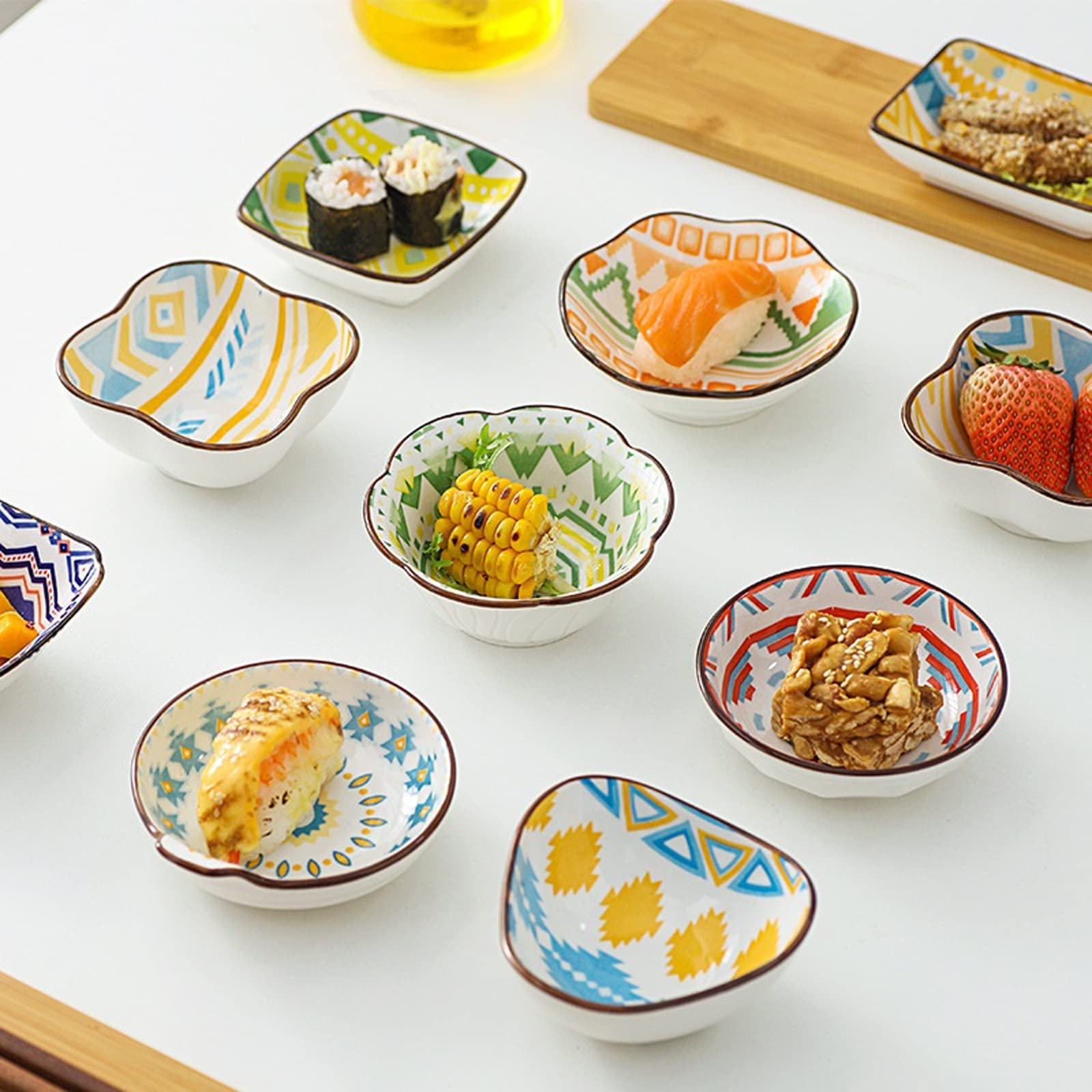 Dipschälchen Keramische Tauchschale Kleine Platte Nordische Sauce und Essig-Gewürz-Gurken-Snack-Teller-Essig-Teller-Dipping Dish Soy-Sauce-Teller (4 Stück) Saucen Schalen (Color : M)