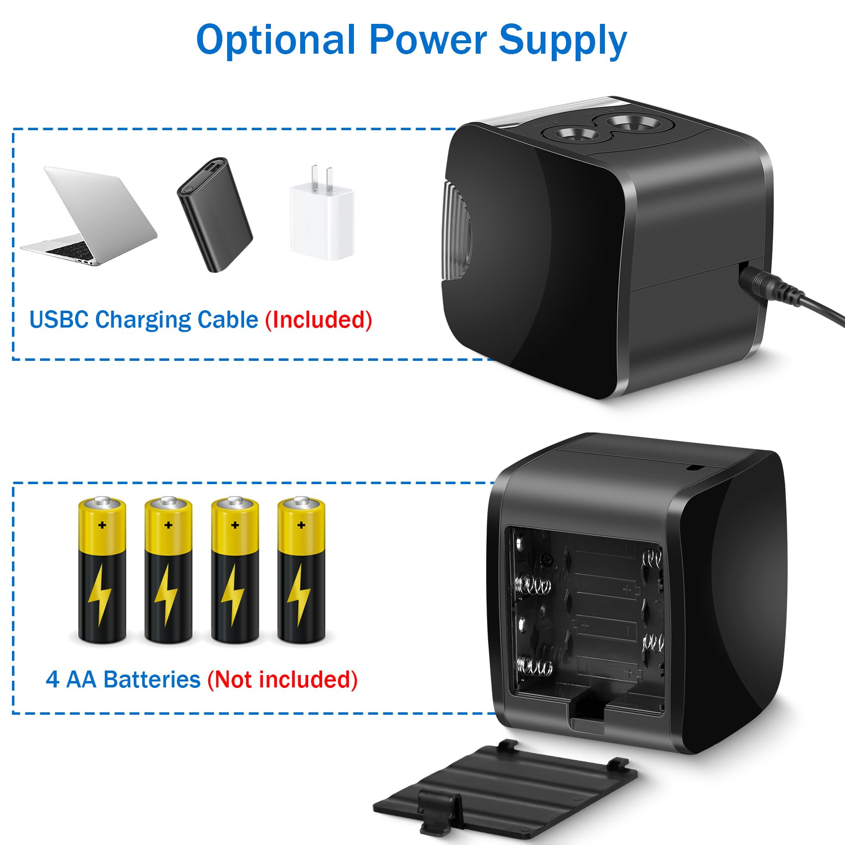 Sacapuntas Electrico USB y Bateria Operado 2 Tamaños 6-12mm, Sacapuntas con Deposito, 4 Cuchillas, Sacapuntas Electrico Profesional para Niños Lápices de Colores adecuado para Escuela, Oficina, Hogare