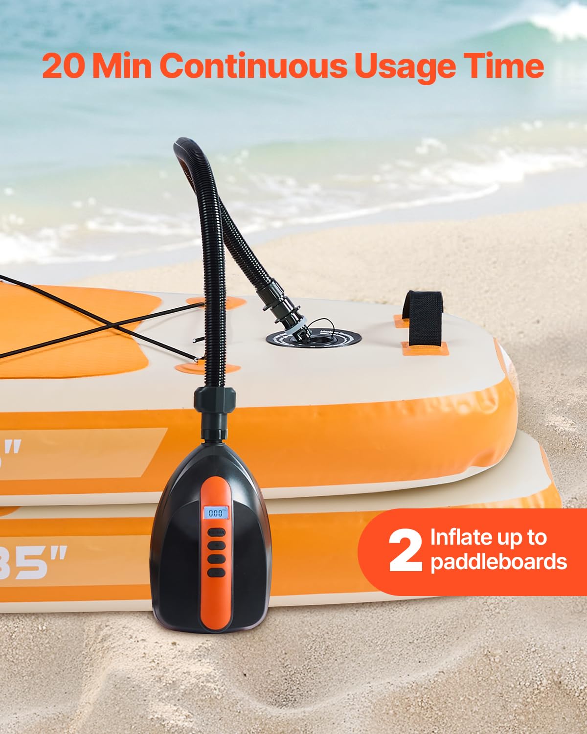 VEVOR Pompe à Air pour Paddle Haute Pression 20 psi, Gonfleur pour Sup avec Connecteur Allume-Cigare et Arrêt Automatique, Vitesse de Gonflage 70 L/mins, pour Bateau Gonflable Kayak Matelas Tente