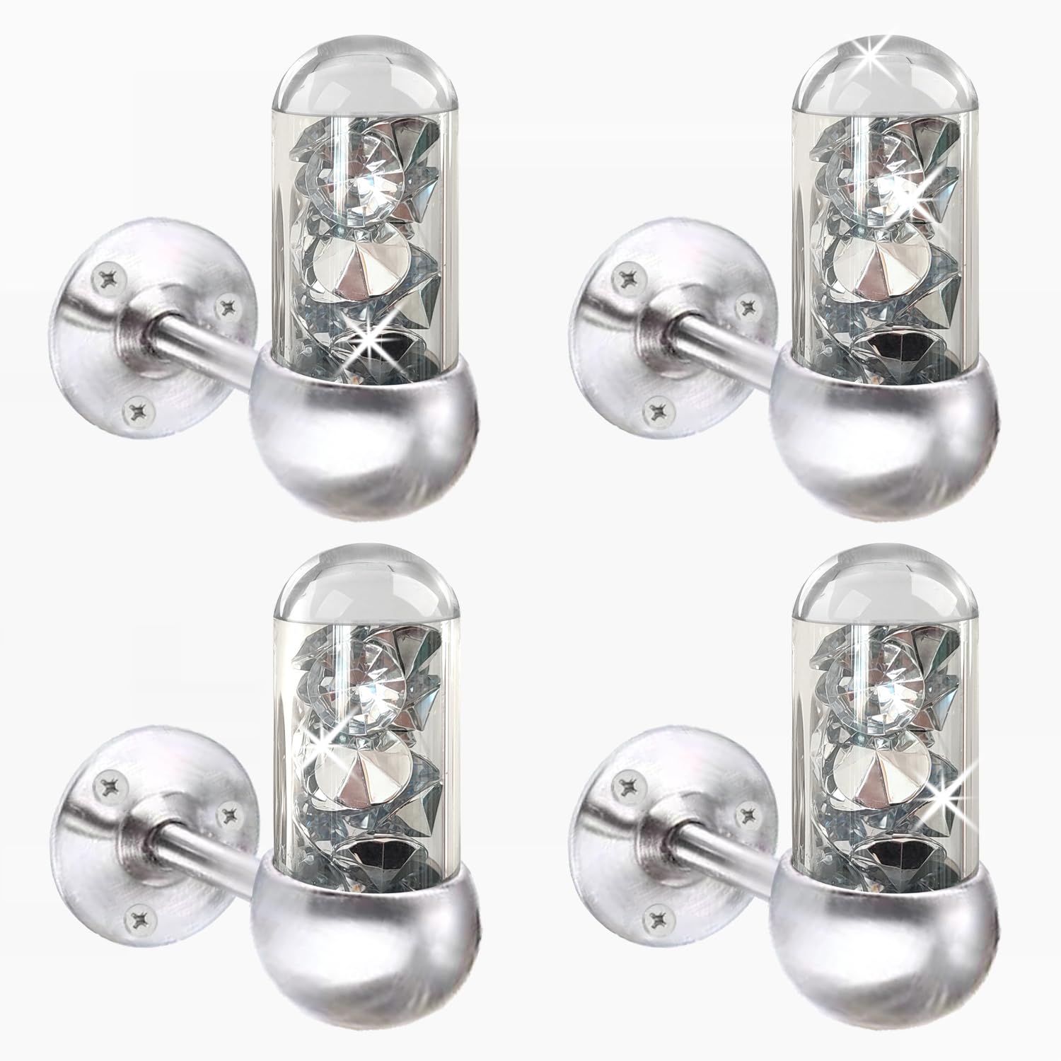 ZOLAPI Set of 4 Glass Tube Glisten Crystal Diamond Towel Hooks Bathroom Coat Hook Robe Hook Stainless Steel Heavy Duty Door Hanger Towel Clothes Cabinet,Wall Hook for Bathroom Bedroom?Silver