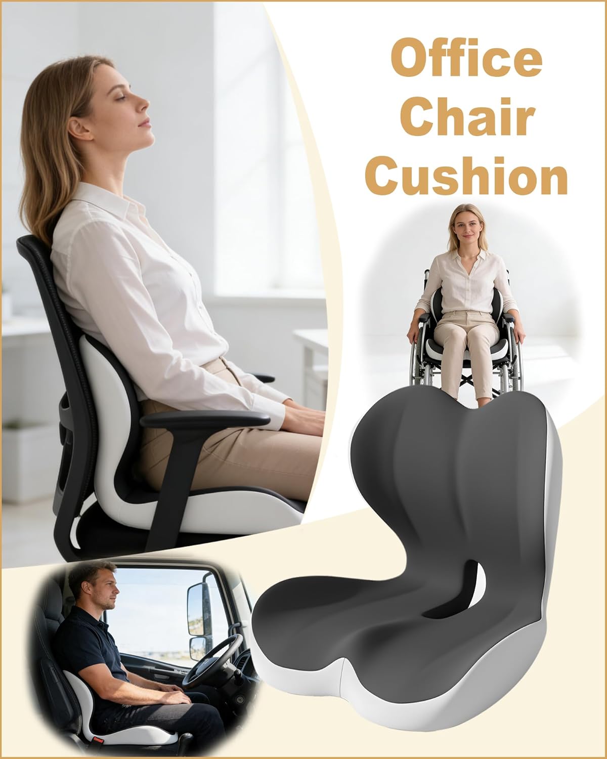 Lumbar Support Seat Cushion, Memory Foam Ergonomic Cushion for Sciatica, Hip & Tailbone Pain Relief – Office Chair, Car Seat, Gaming Chair for Long Hours Sitting & Drivers