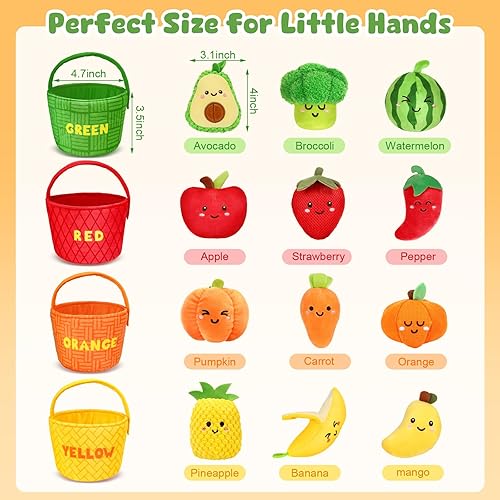 Miniatura 6 de TOHIBEE Juguetes sensoriales para bebés, 16 piezas de alimentos para clasificar colores de frutas y verduras con sonajero, juguetes para bebés de 6