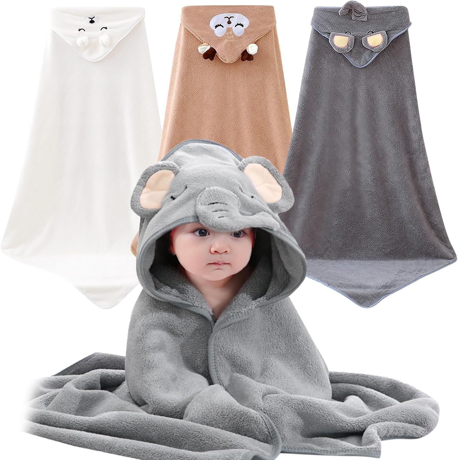 3PCS Serviette de Bain Capuche Bébé, Serviette Bebe, Serviette Bebe Naissance, Drap Serviette de Bain pour Bébé Nouveau-né, Cape de Bain pour Piscine 80 x 80cm Cape De Bain 0-5 Ans