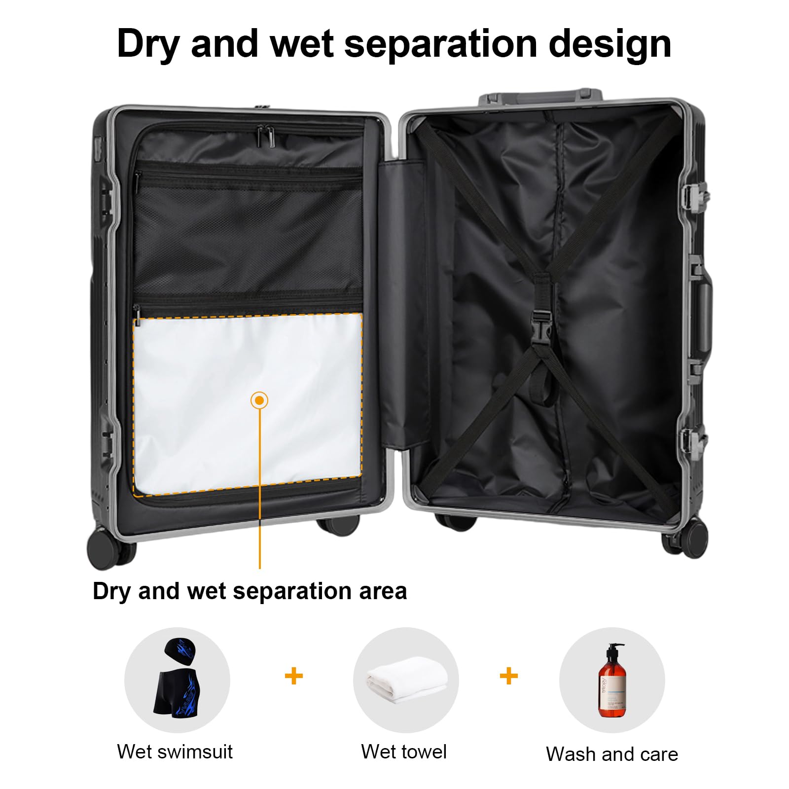 Valise Cabine de Voyage homologuée TSA, Coque Rigide en Polycarbonate, Cadre en Aluminium, résistante à la Pression, pour Bagages de 20'' 24'' 26'' (20‘’, Gris foncé)