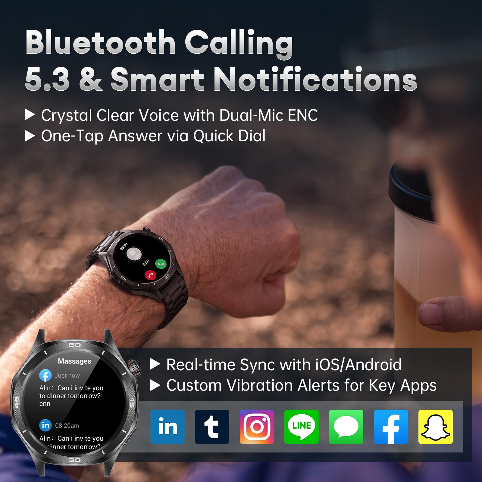 Męski smartwatch wojskowy 1,52" HD, wytrzymały smartwatch fitness z długą baterią 500 mAh, wodoszczelność IP68, 120 trybów sportowych, pulsometr, SpO2 / monitor snu, 2 paski do Android iOS