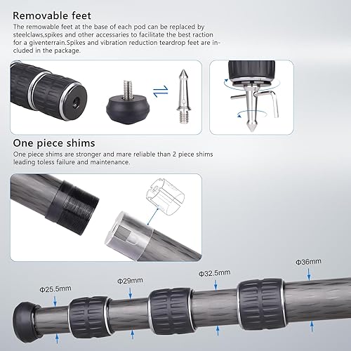 Miniatura 3 de Trípode de fibra de carbono resistente CS85C con columna central externa, soporte compacto y ligero para cámara de viaje para videocámara digital