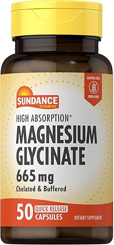 Sundance Cápsulas de glicinato de magnesio  665 mg  50 píldoras de liberación rápida  Suplemento sin OMG y sin gluten