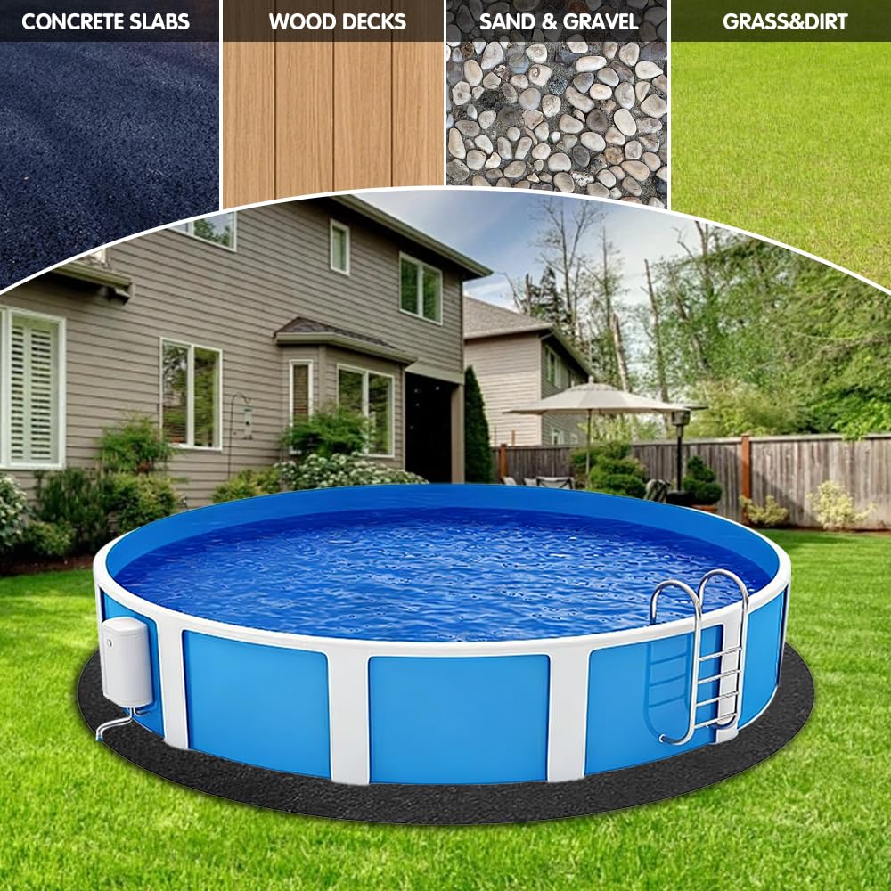 Base de Piscina Redonda,12ft/366cm Lona De Suelo para Piscina,Tapiz Suelo Piscina,Antideslizante, Resistente A La Rotura, Alfombrilla Protectora para El Suelo De La Piscina Negro