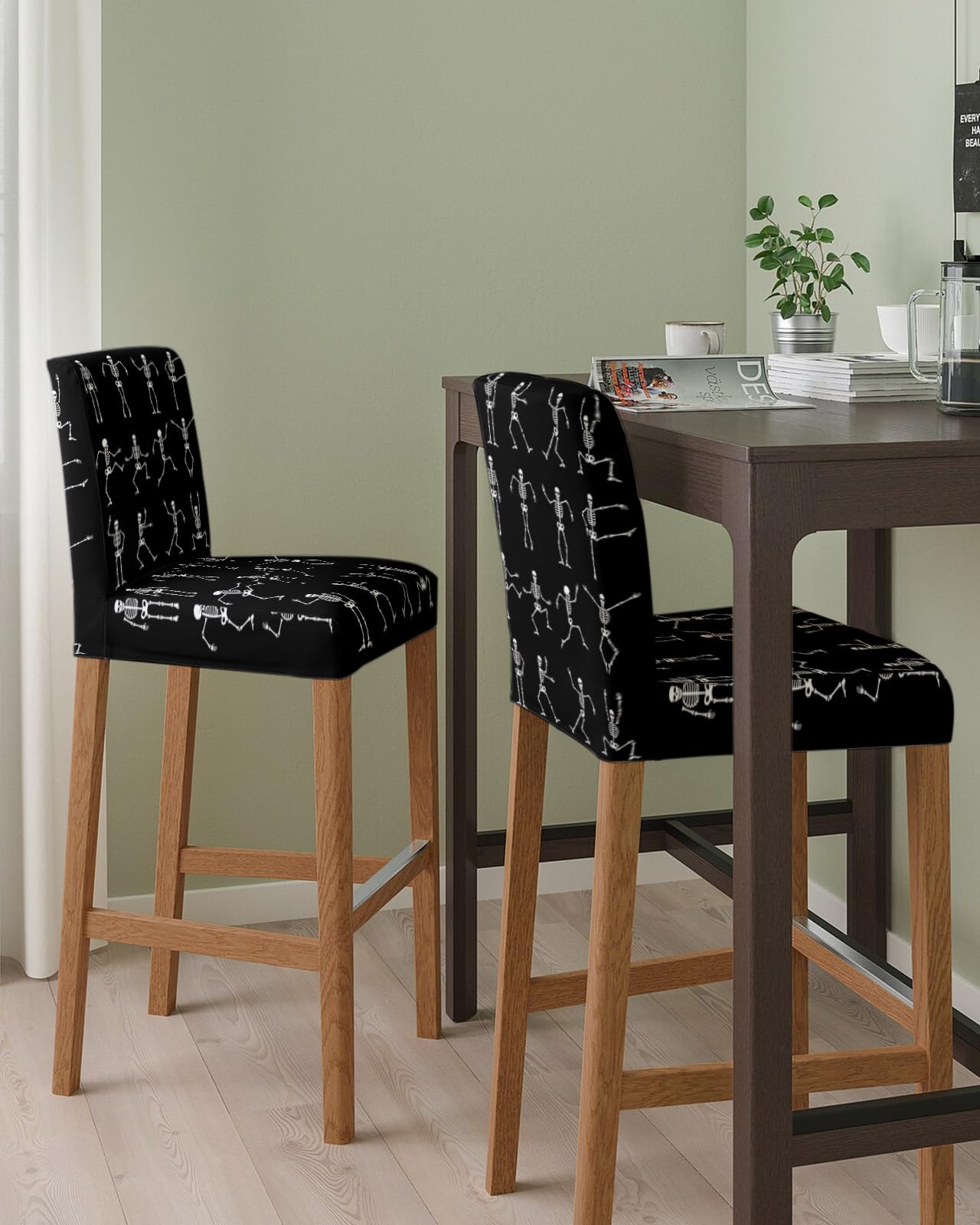 Halloween Bar Stool Covers Stretch Pub Counter Stool Chair Slipcover with Backs, Removable Washable Stool Chair Covers for Dining Room Cafe Chair Seat Cover 4 Pack Funny Cute Skull Horror Black