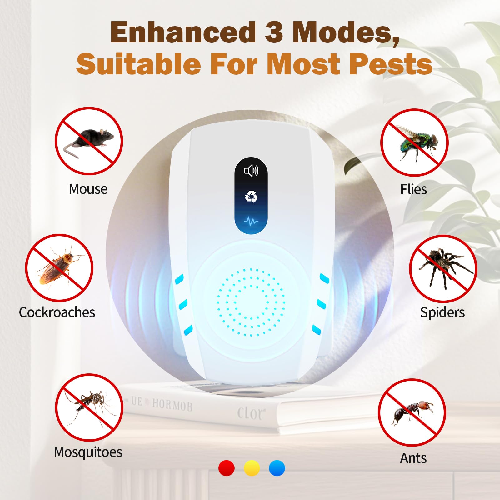 2026 Upgraded Ultrasonic Indoor Pest Repeller, 3-Mode Mouse Traps, 6 Pack