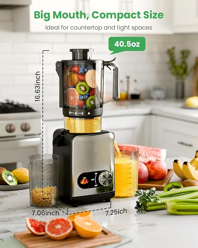 Extractor Jugos Prensado Frío Boca Ancha 200W Función Revers miniatura 2