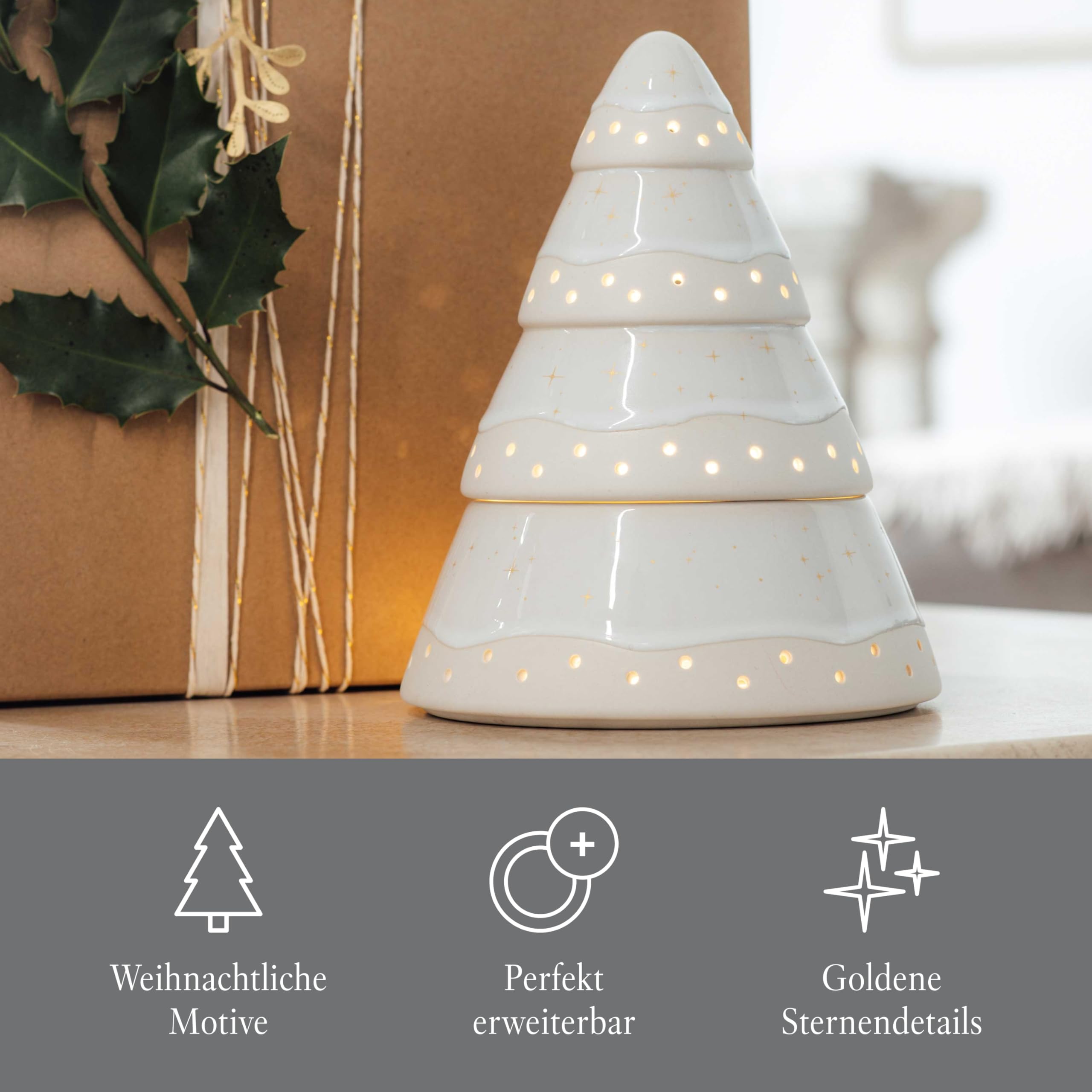 like. by Villeroy & Boch - Winter Glow hurricane lamp tree, Christmas decoration in Premium Porcelain, White / Beige - Image 4