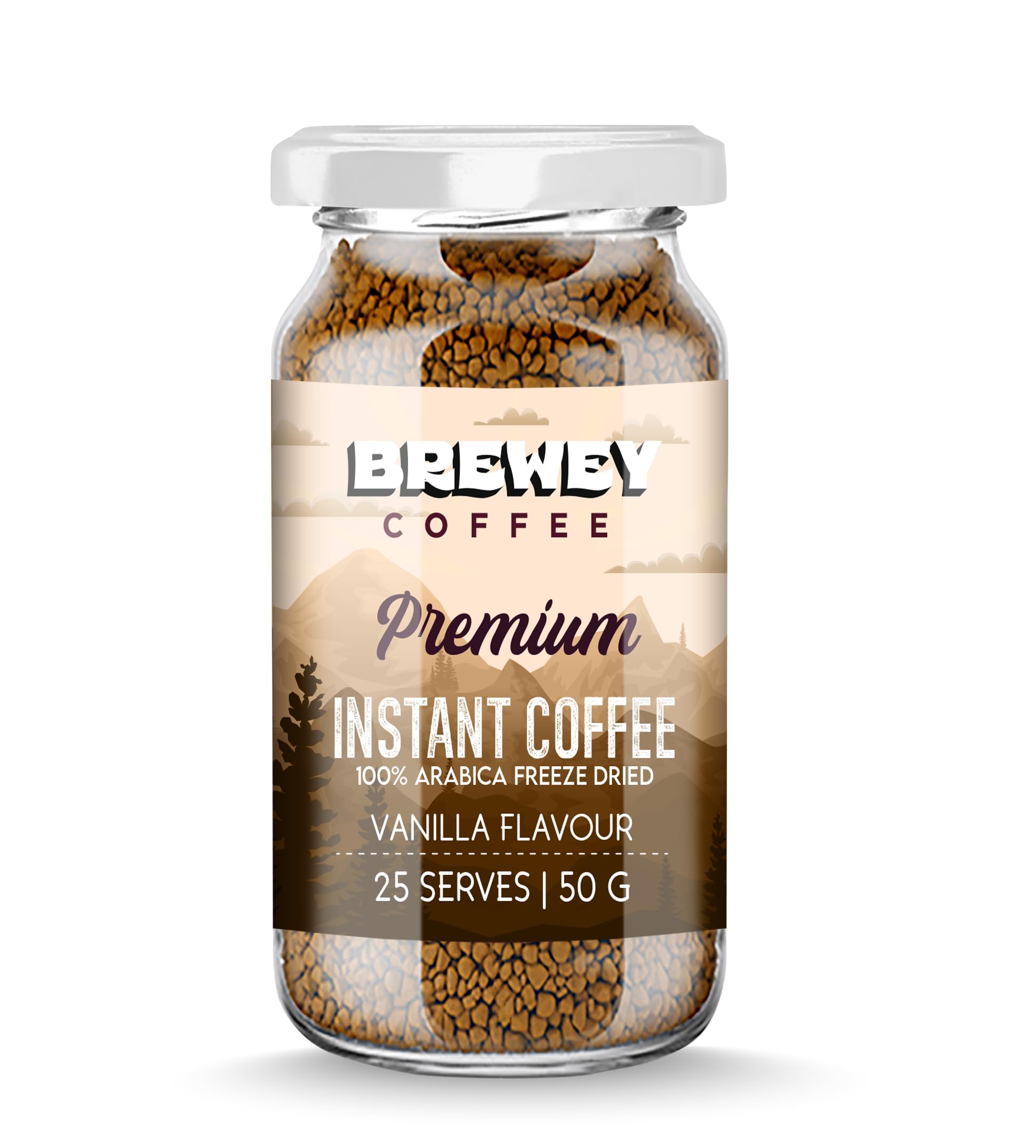 Premium Vanilla Instant Coffee | 100% Arabica | Freeze-Dried Granules | 50g Jar (25 Servings) | Rich Vanilla Flavour | Strong Brew for Espresso, Latte & Cappuccino | No Added Sugar