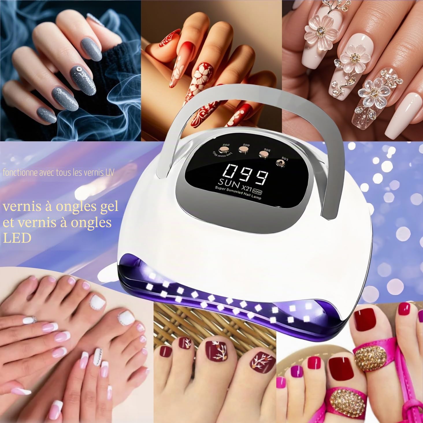 Lampe UV Pour Ongles en Gel, Lampe UV Professionnelle Pour Ongles 320W avec 72 LED, Capteur Automatique, 4 Minuteries