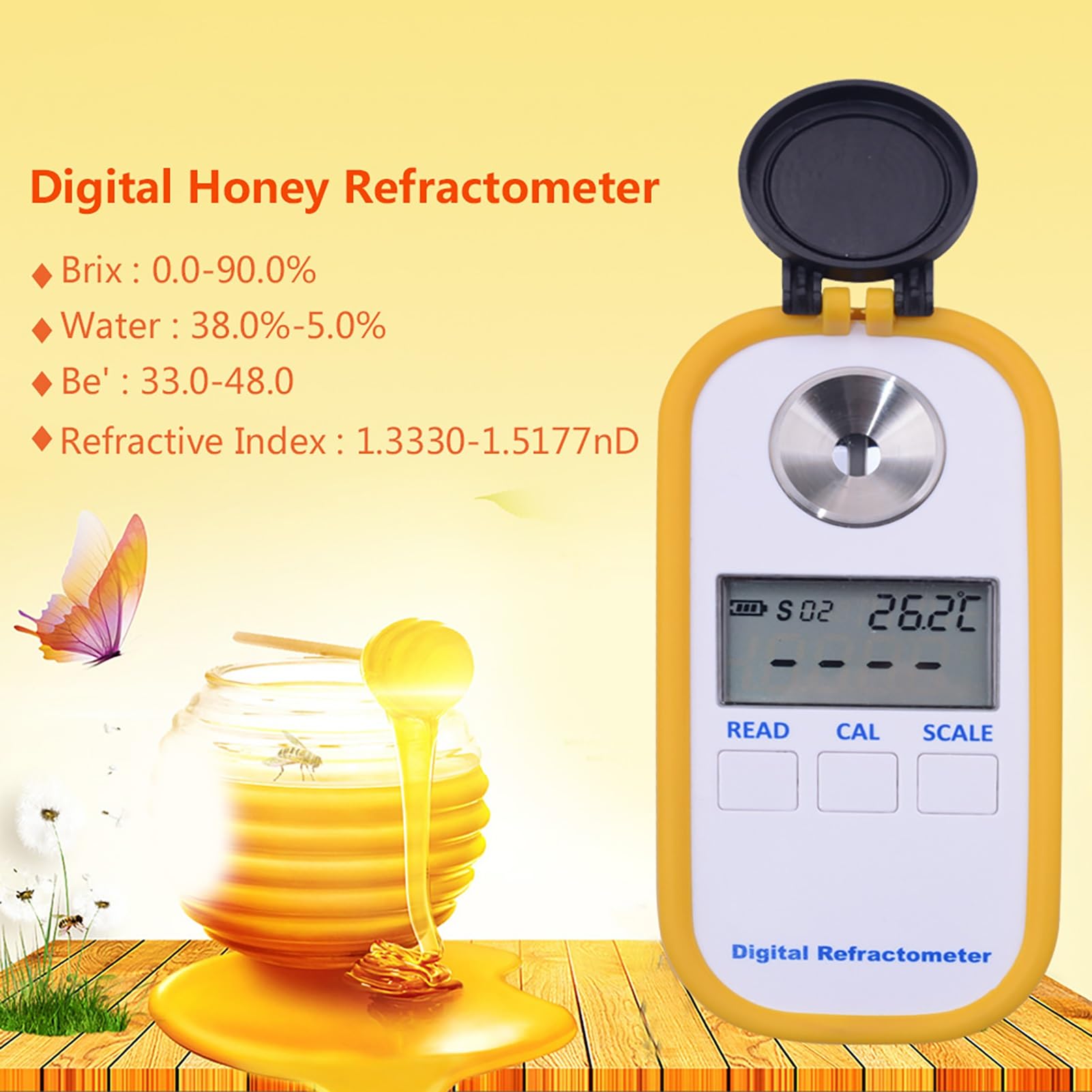 Refractómetro digital de mano, rango de 0 a 90 % Brix con ± 0,2 % de precisión para pruebas de contenido de azúcar