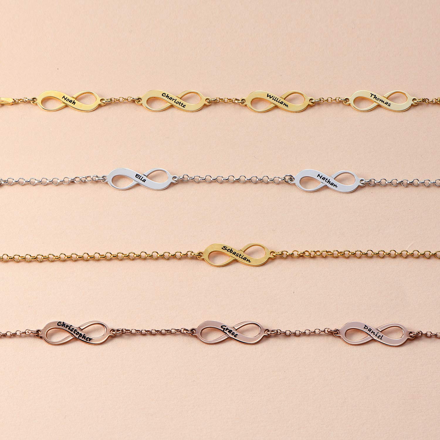 MYKA - Pulsera Infinitos Múltiples - Joyería personalizada para Mamá, Abuela - nombre, inscripciones, letras - Regalos mujer, Día de la Madre, Navidad, Cumpleaños