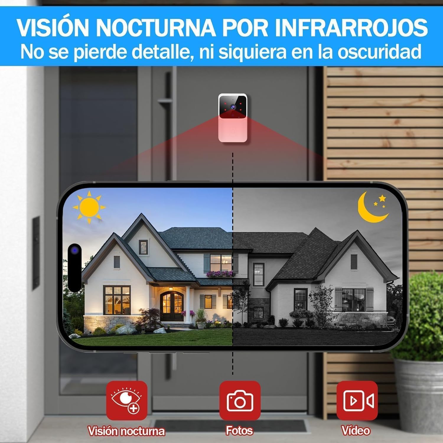 Genérico Timbre Videoportero Inalámbrico con Cámara HD1080P,Resistente al Agua,Visióm Nocturna,Videocitofono WiFi,Intercomunicador Bidireccional, Control De Aplicaciones, Instalación Inalámbrica