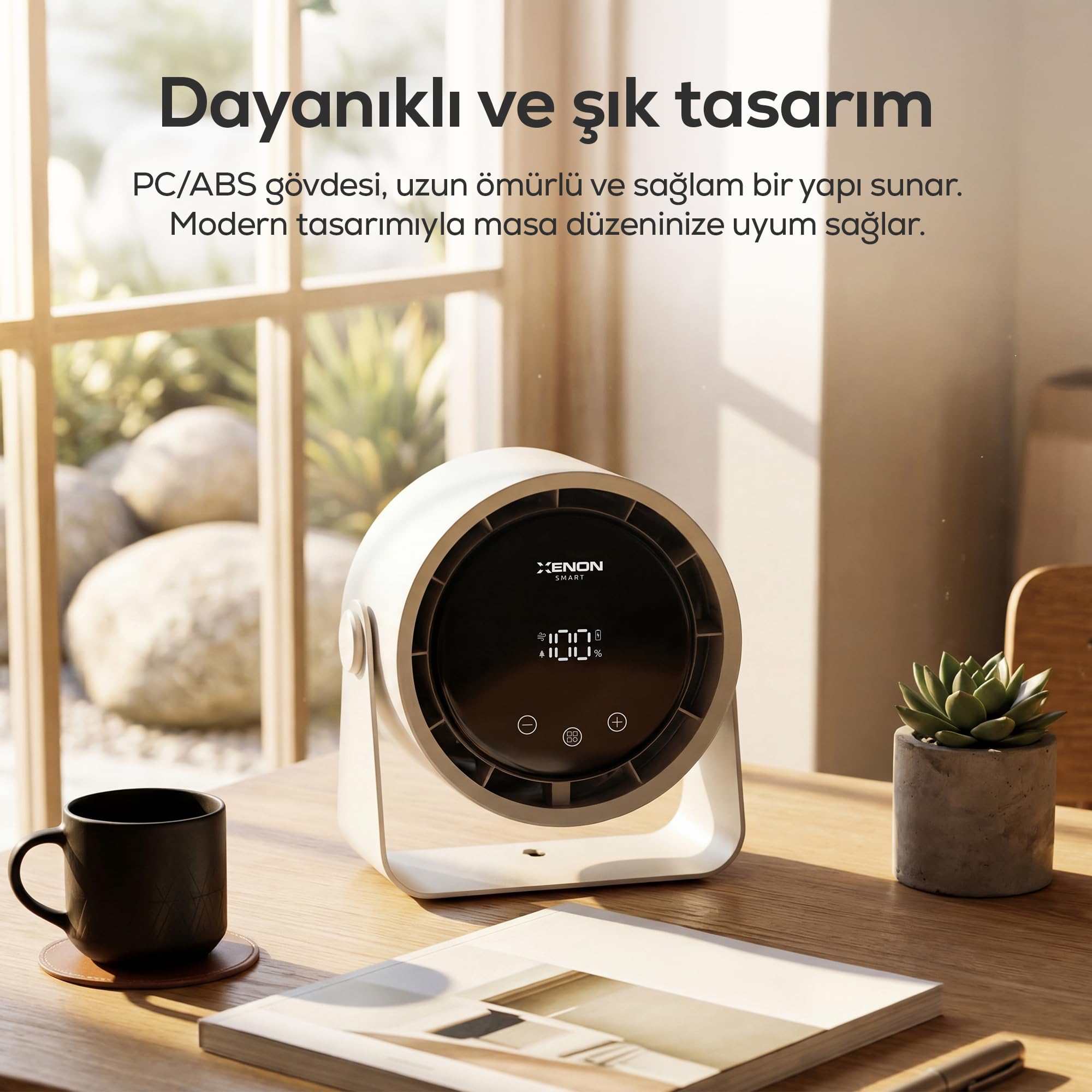 Xenon Smart Taşınabilir Masaüstü Fanı | 100 Kademe Kontrol0 Şarjlı Dokunmatik Ekran 2000mAh USB-C X6113