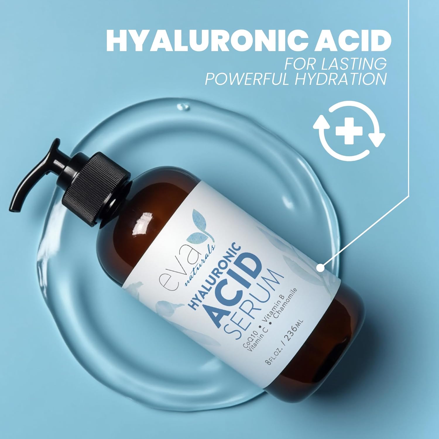 Eva Naturals Anti-Aging Hyaluronic Acid Serum For Face - Professional & Potent Hydrating Anti-Wrinkle Formula For Fine Line & Uneven Skin Tone - Contains Vitamin C, B, & E, Paraben Free (8 Oz) - Image 5