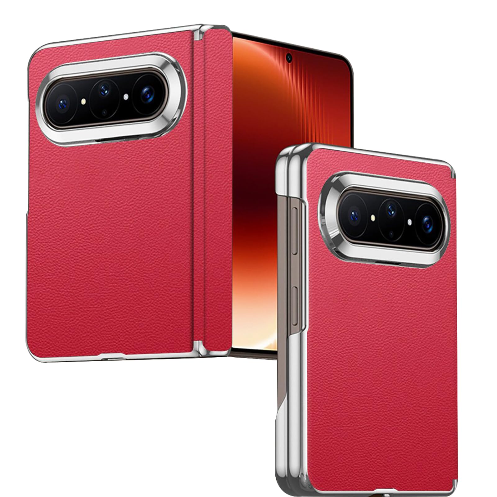 LUOTANL Ultra Thin Case for HuaWei Pura X Max, Hinge Protection Business Style Case Electroplated Raised Edge Cover,Red,X Max