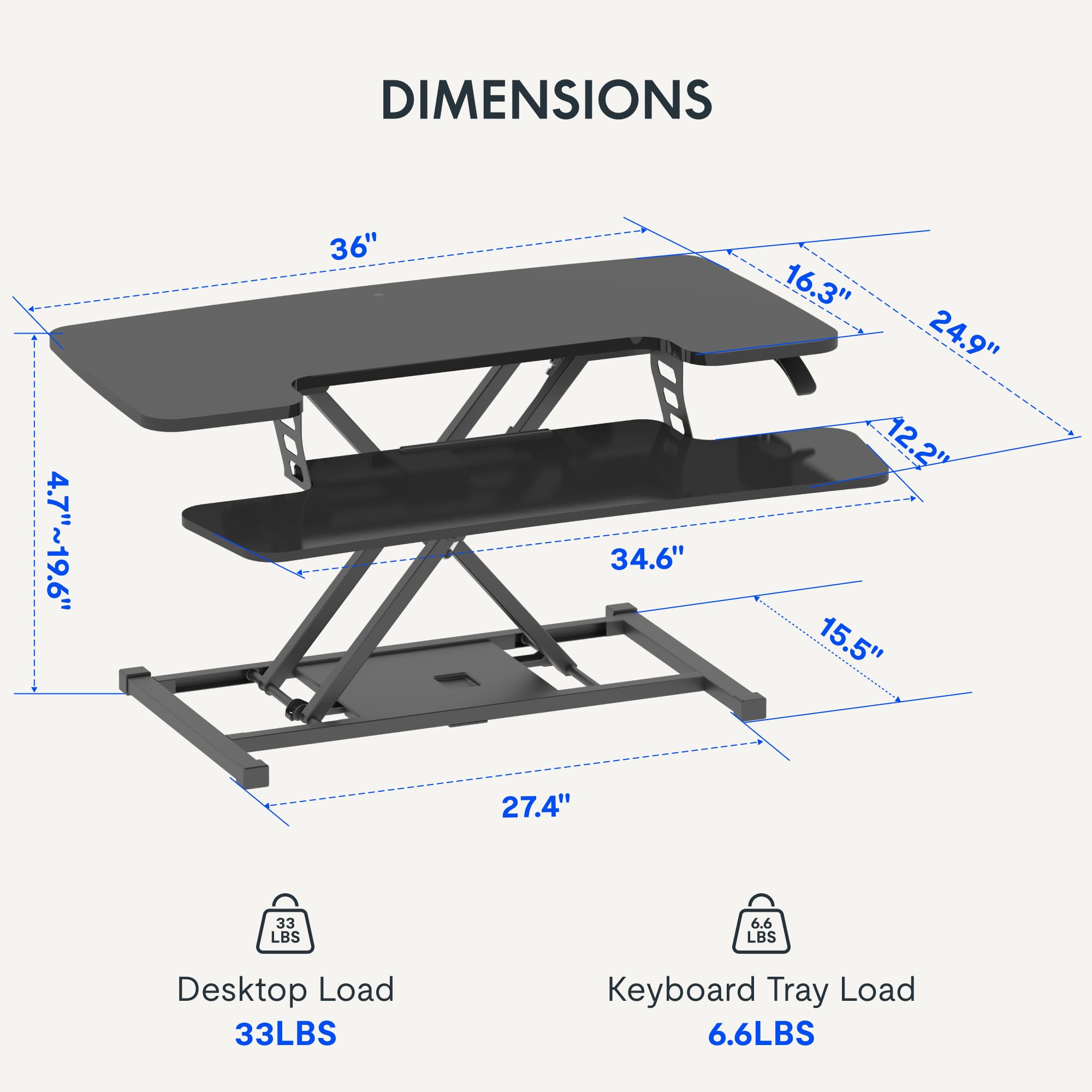 FLEXISPOT 36-inch Standing Desk Converter Height Adjustable Sit to Stand Up Workstation Dual Monitor and Laptop Riser with — view 3
