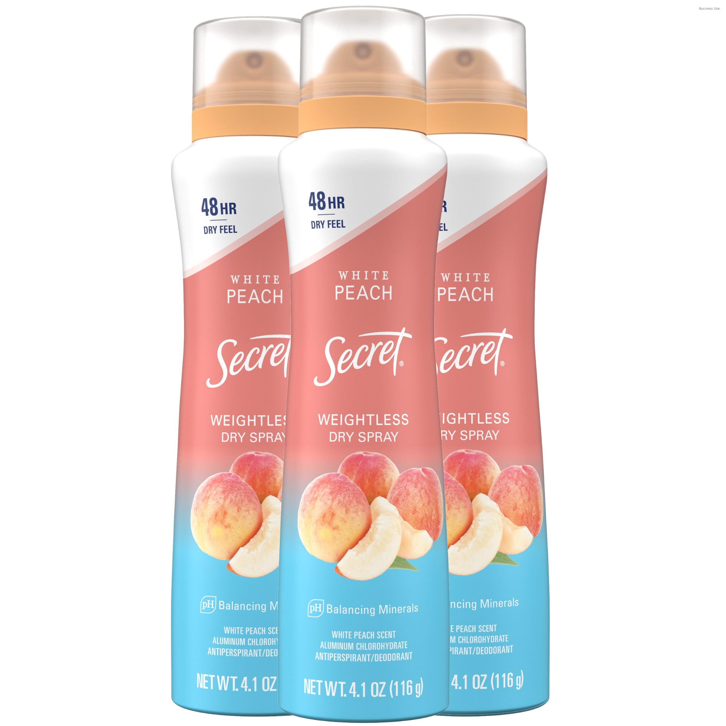Secret Dry Spray Antiperspirant Deodorant for Women, 48hr Weightless Sweat & Odor Protection, Gentle on Skin, White Peach Scent, 4.1 oz (Pack of 3)