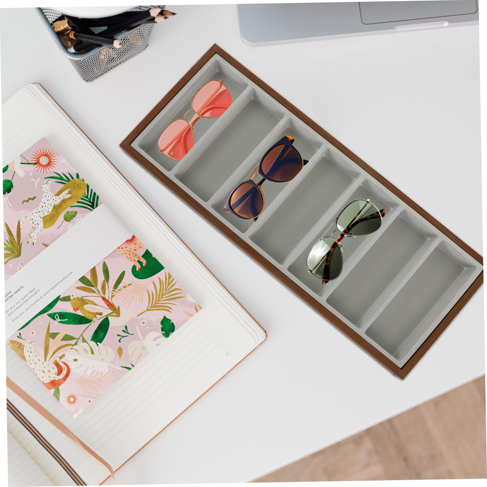 COLLBATH Bandeja Organizadora con 7 Compartimentos Gafas de Sol para Madera