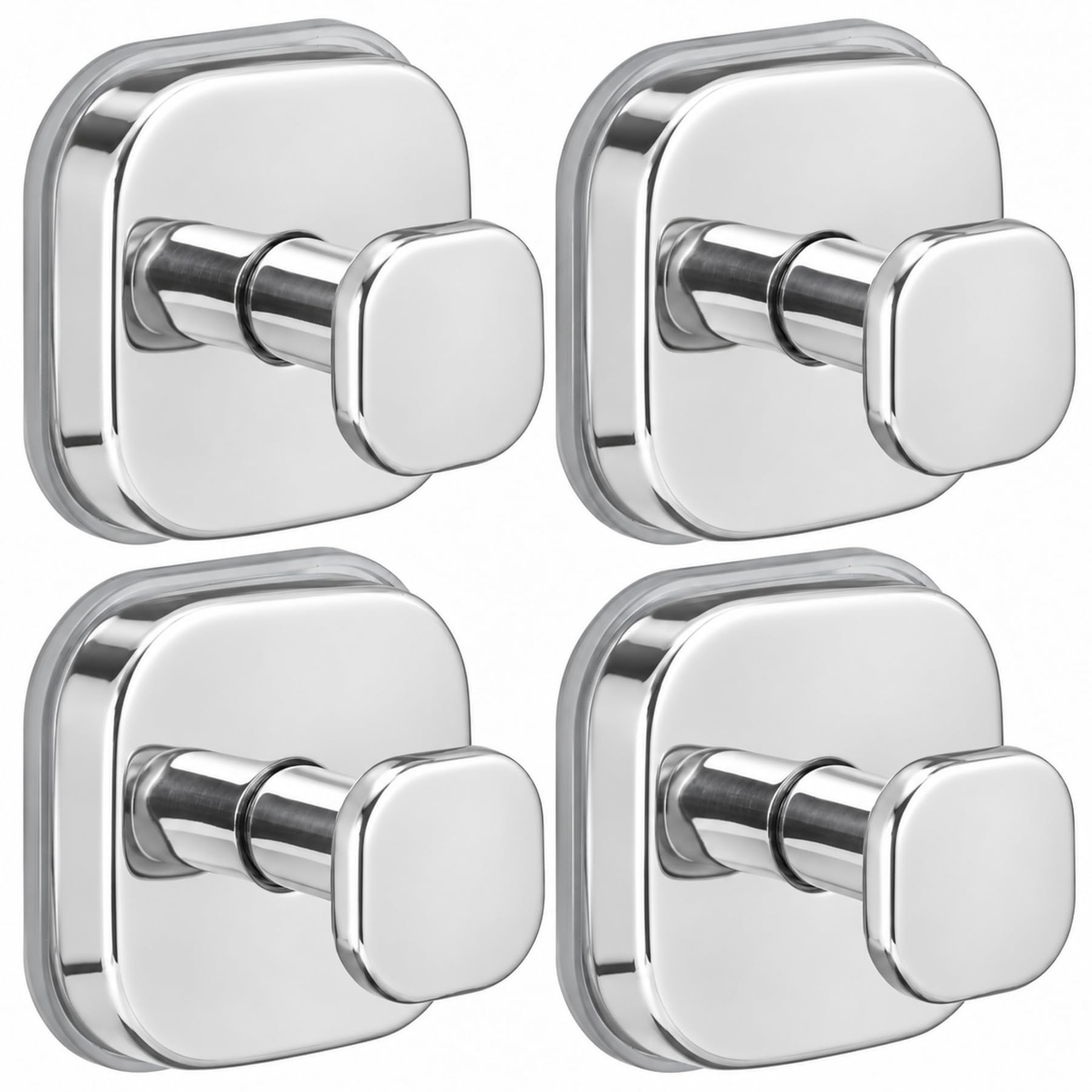 Suction Cup Hooks for Shower, Bathroom Towel, Robe and Loofah Storage(4, Chrome Polished)